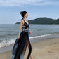 Holiday halter dress with open back for seaside travel wear beach skirt atmosphere R1569