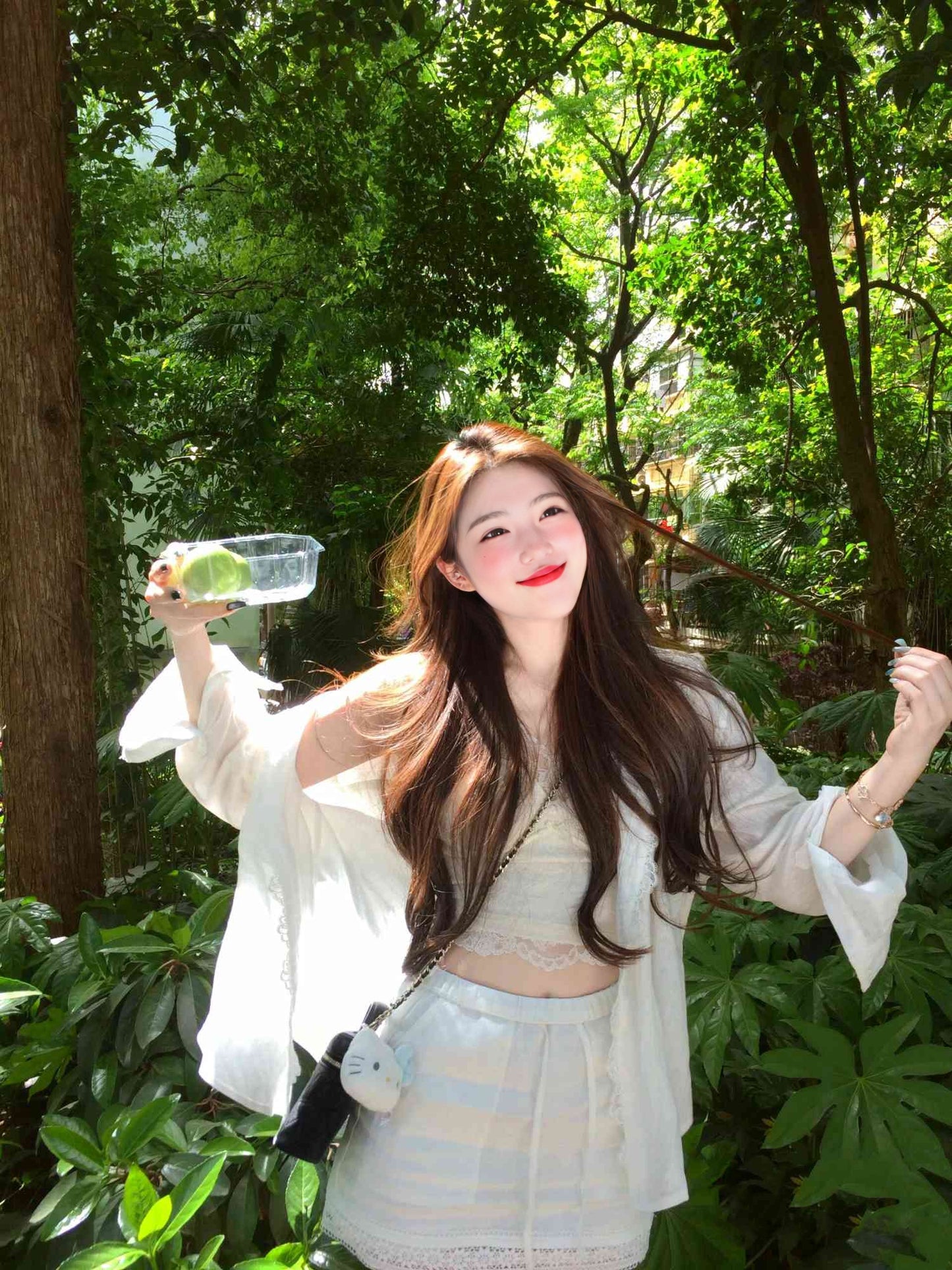 Beautiful and gentle temperament white shirt lace inner a-line skirt three-piece suit R0889