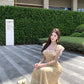 Beautiful little skirt gentle style floral yellow long skirt 2025 dress R0890