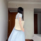 Gentle and sweet style blue puff sleeve dress temperament waist A-line long skirt R0771
