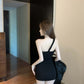 Sexy heavy diamond dress with off-shoulder high waist, slim and slim, short black dress R3674