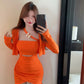 Irregular hot girl style off-shoulder slim drawstring sexy tube top dress R3669
