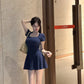 Pure desire style sexy dress summer high waist elastic slim fit solid color A-line short skirt R3671