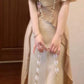 Retro ruffled two-piece dress with gentle temperament, slim waist and hip skirt R0647