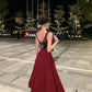 Skirt square neck suspender dress royal sister style temperament wine red high-end dress R1437