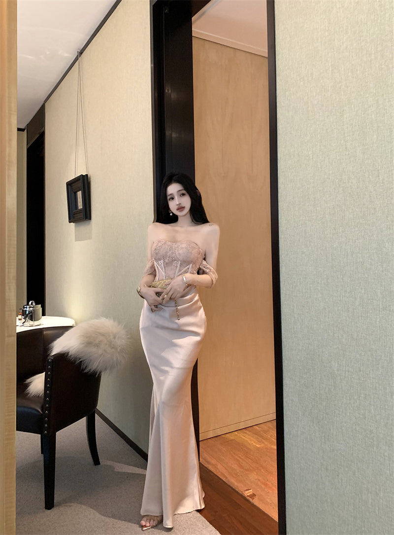 Celebrity sexy one shoulder tube top dress niche banquet dress skirt R0491
