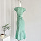 Light Mint Tea Break French Puff Sleeve Hollow First Love Fishtail Dress R2108