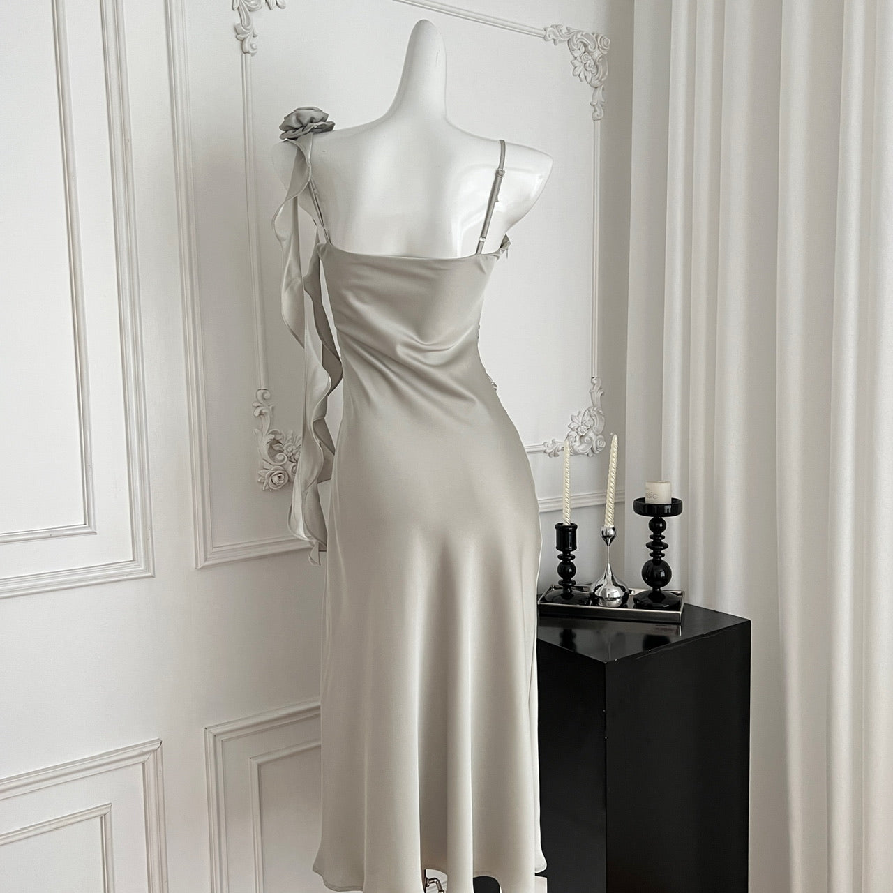 French atmosphere gentle and beautiful dress sexy acetate satin suspender dress R2184