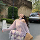 Gentle temperament purple plaid suspender dress beautiful waist A-line long skirt R0734