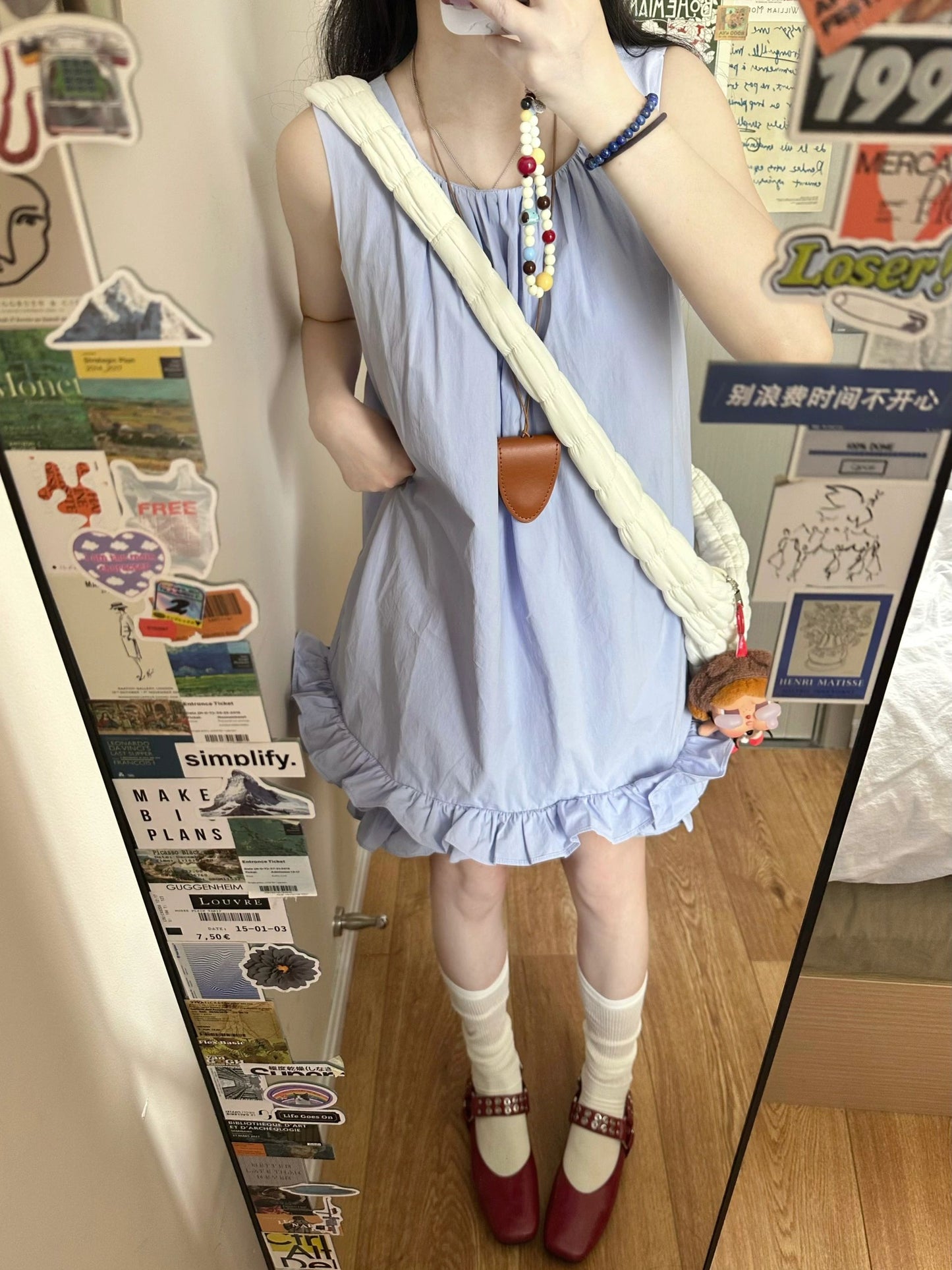 Gentle and sweet style vest dress beautiful loose A-line short skirt R0827