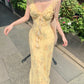 Yellow v-neck floral dress with ruffles, beautiful and unique waist-hugging hip skirt R0500