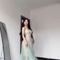 2025 new green mesh suspender dress beautiful waist temperament long skirt R0504
