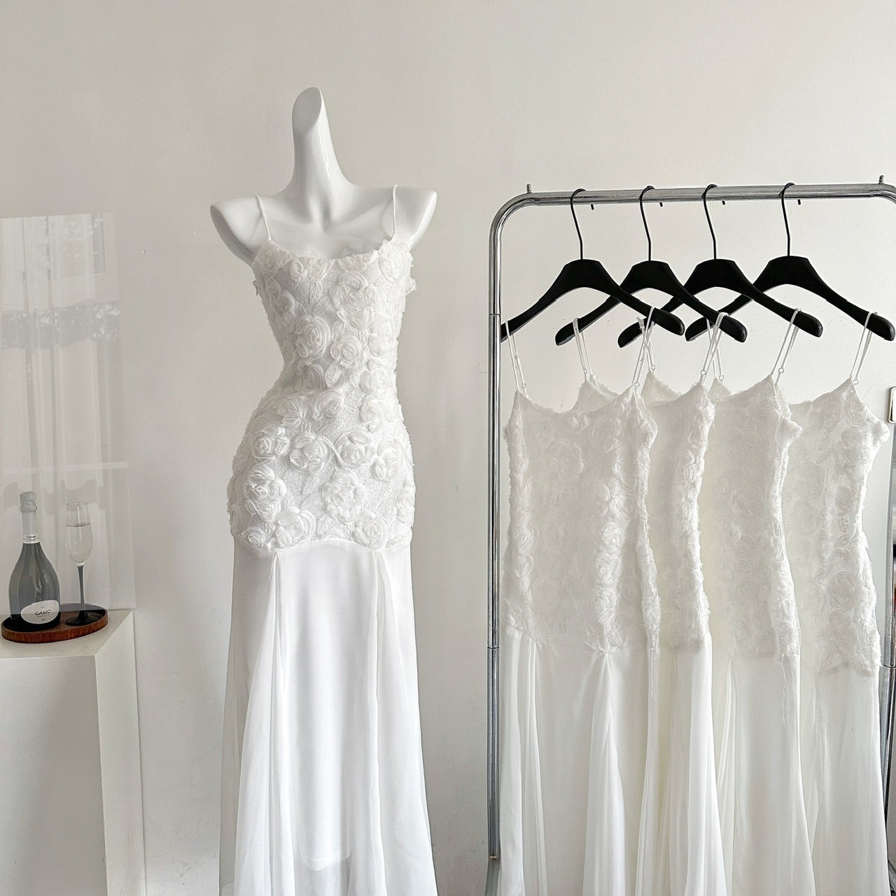 Pearl White 2025 New French Rose Suspender Skirt Waist Dress Fishtail Skirt R2067