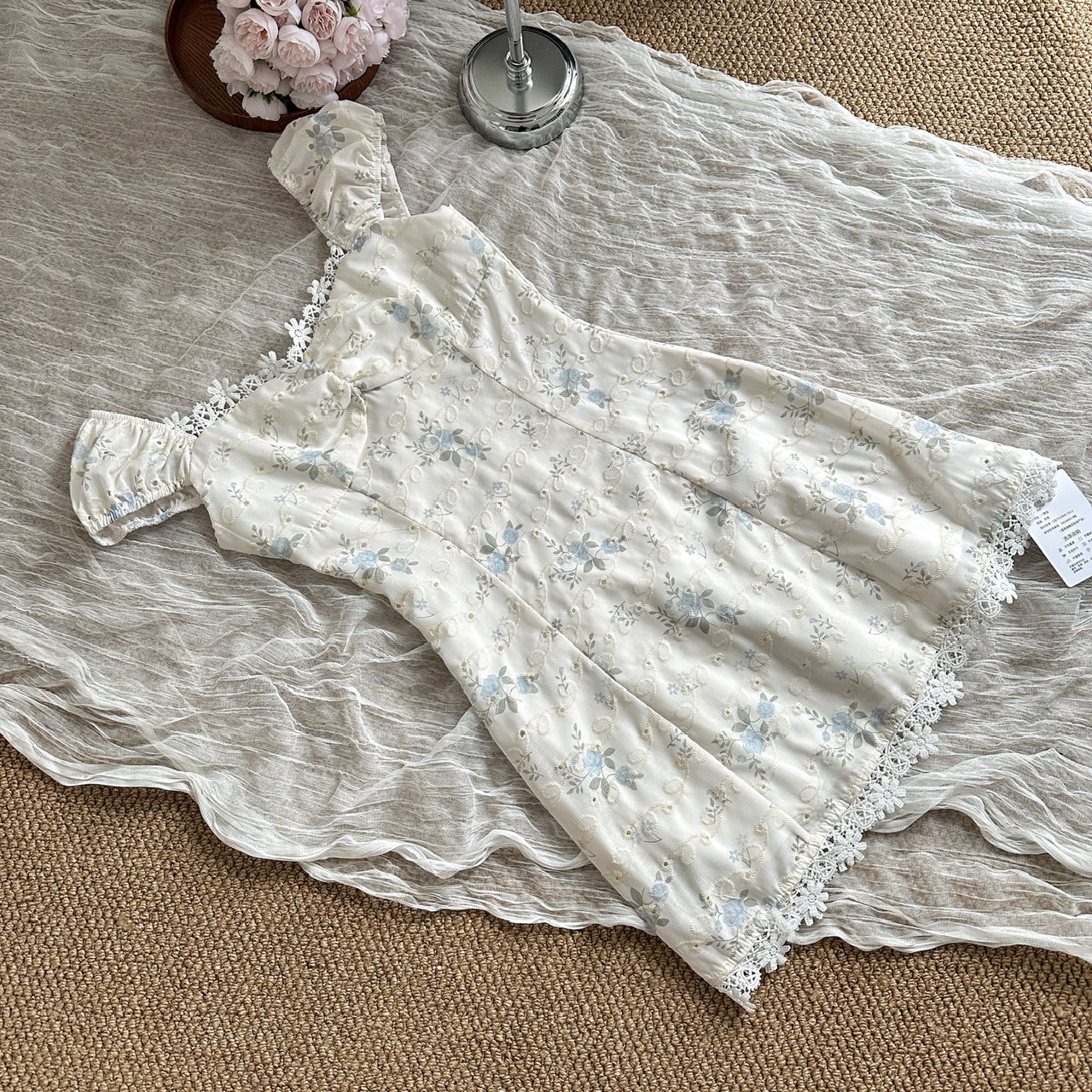 Hot love floral dress new style waist lace square neck short skirt R2074