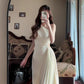 Temperament high-end hollow off-shoulder pleated long skirt design irregular dress R0639