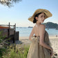 Retro printed suspender dress gentle temperament A-line long skirt R0660