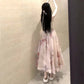 A rich girl's outfit with floral suspender dress, gentle temperament, waisted A-line long skirt R0489