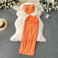 Hot girl style tube top short versatile pleated slim skirt fashionable two-piece skirt suit R2239