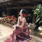 Women's Retro Floral Sling Dress Beautiful Waist A-Line Long Dress R0605