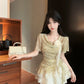 French lace three-dimensional flower collar chiffon shirt summer new sweet halter neck R3390
