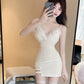 Pure desire style sexy suspender skirt tight and thin irregular figure showing dress R3756