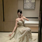 French high-end backless suspender dress sexy V-neck super fairy A-line long skirt R1467