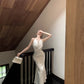 Satin white halter neck suspender dress sexy fishtail hip wrap gentle high-end long skirt R1468