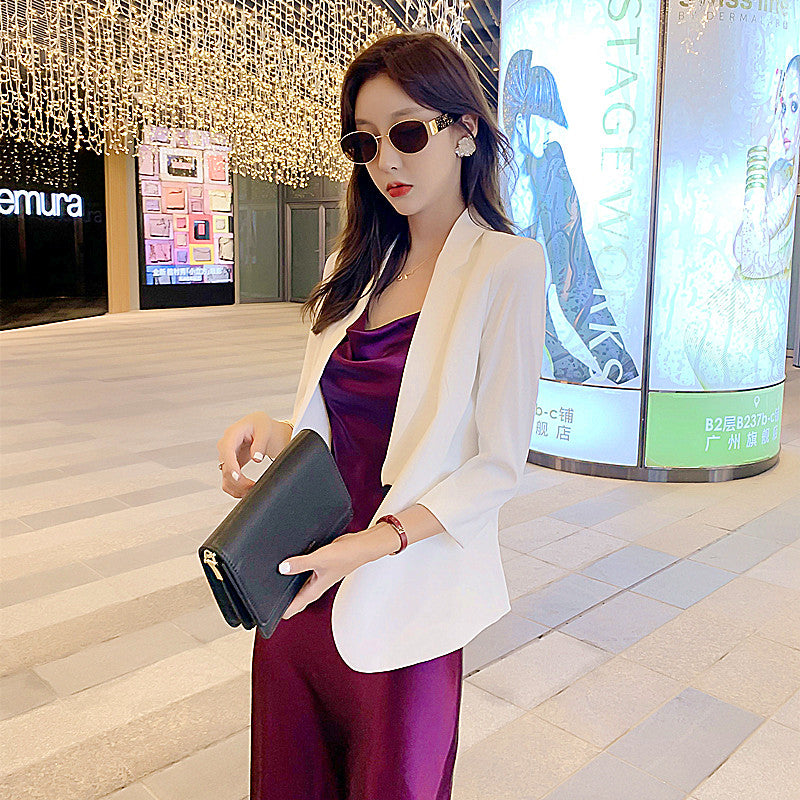 High-grade purple silk suspender dress with medium-length satin inner wear for slimming R0985