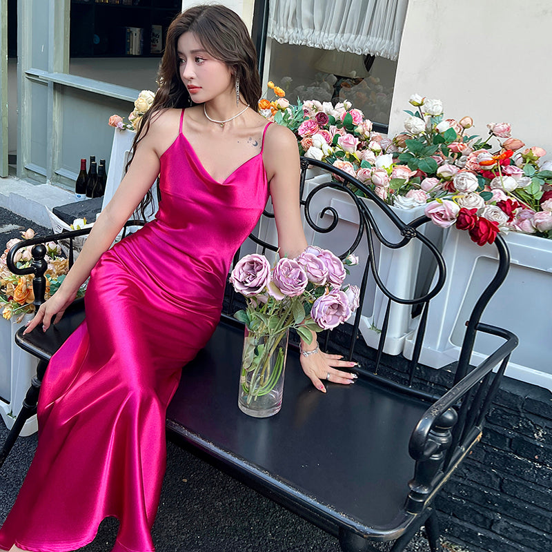 High-grade triacetate suspender dress exquisite dress lady temperament dress slim fit R0986