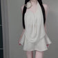 A complete set of pure and relaxed white halter top and short skirt two-piece suit R0833