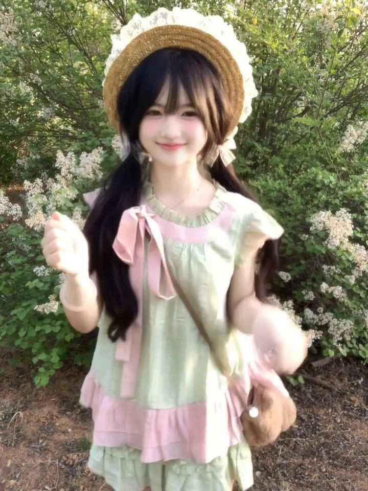 Pure outfit set casual green small flying sleeve top short skirt two-piece set R0834