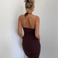Hot girl style halter neck straps pleated slit slim suspender skirt holiday style hip skirt dress R3086