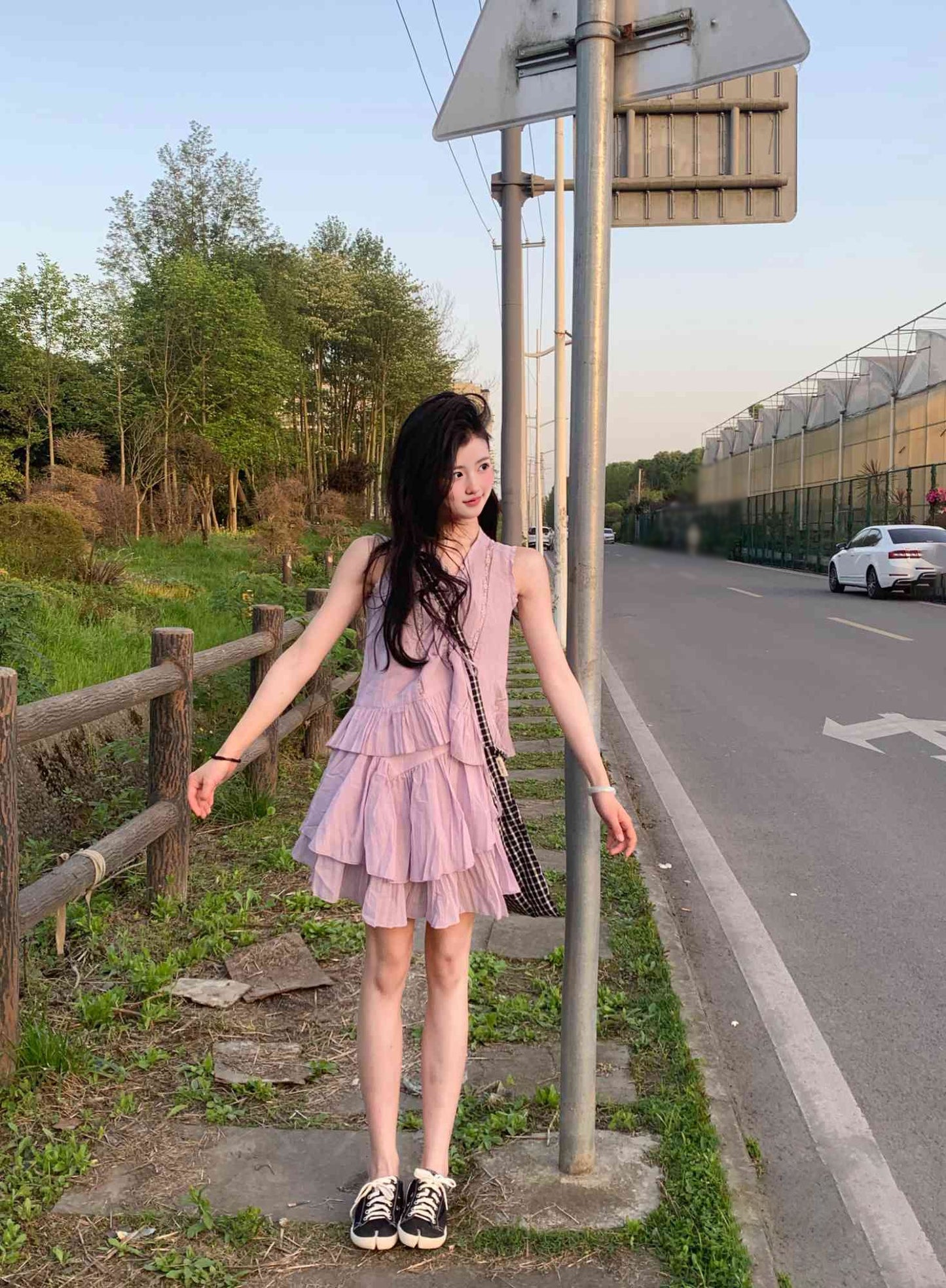 A set of gentle temperament purple sleeveless vest top short skirt two-piece suit R0752