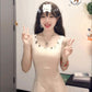 White sleeveless vest dress gentle style waist slim hip skirt R0589