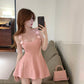 Sweet and sexy pink dress ultra-short slim waist knitted vest dress summer R3634