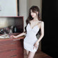 Metal chain low-cut sexy V-neck dress with waist and backless slimming hip-hugging short skirt R3635