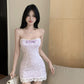 Pure lace tube top dress with bowknot slim fit petite French sexy hip skirt R3668