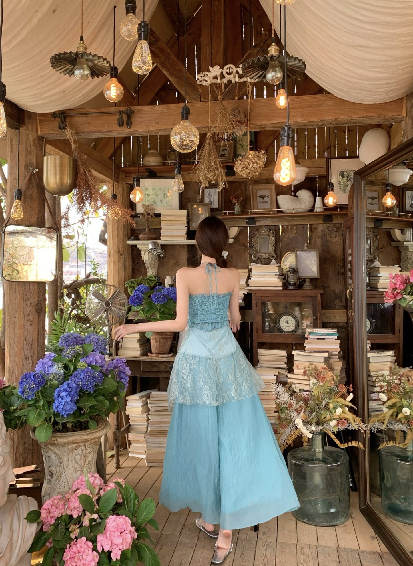 Beautiful unique green tube top casual wide leg pants two piece suit 2025 R0780