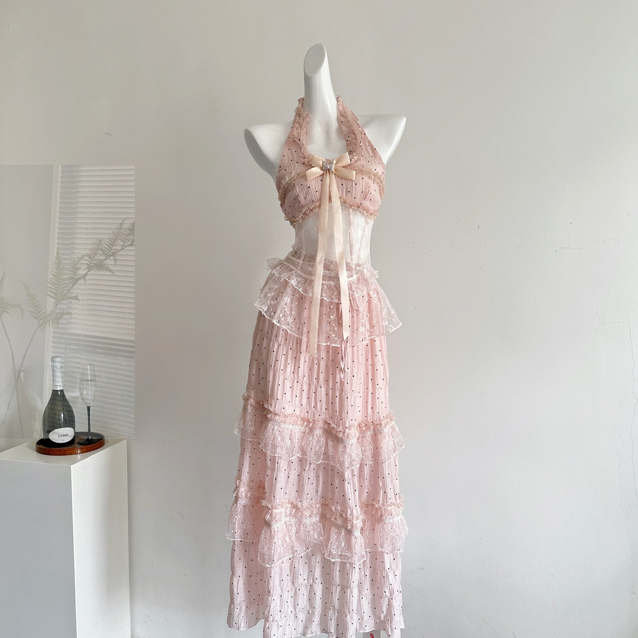 Summer gentle style French design slim top long skirt R2005