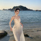White hollow suspender dress gentle temperament waist backless A-line long skirt R0596