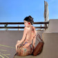 Beach dress for vacation, slim and sexy, backless, halter neck, high slit dress R1612