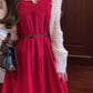 Retro red suspender dress holiday style temperament waist A-line long skirt R0682