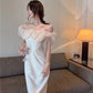 French style one shoulder dress slit gentle style banquet bridesmaid dress long skirt R1429