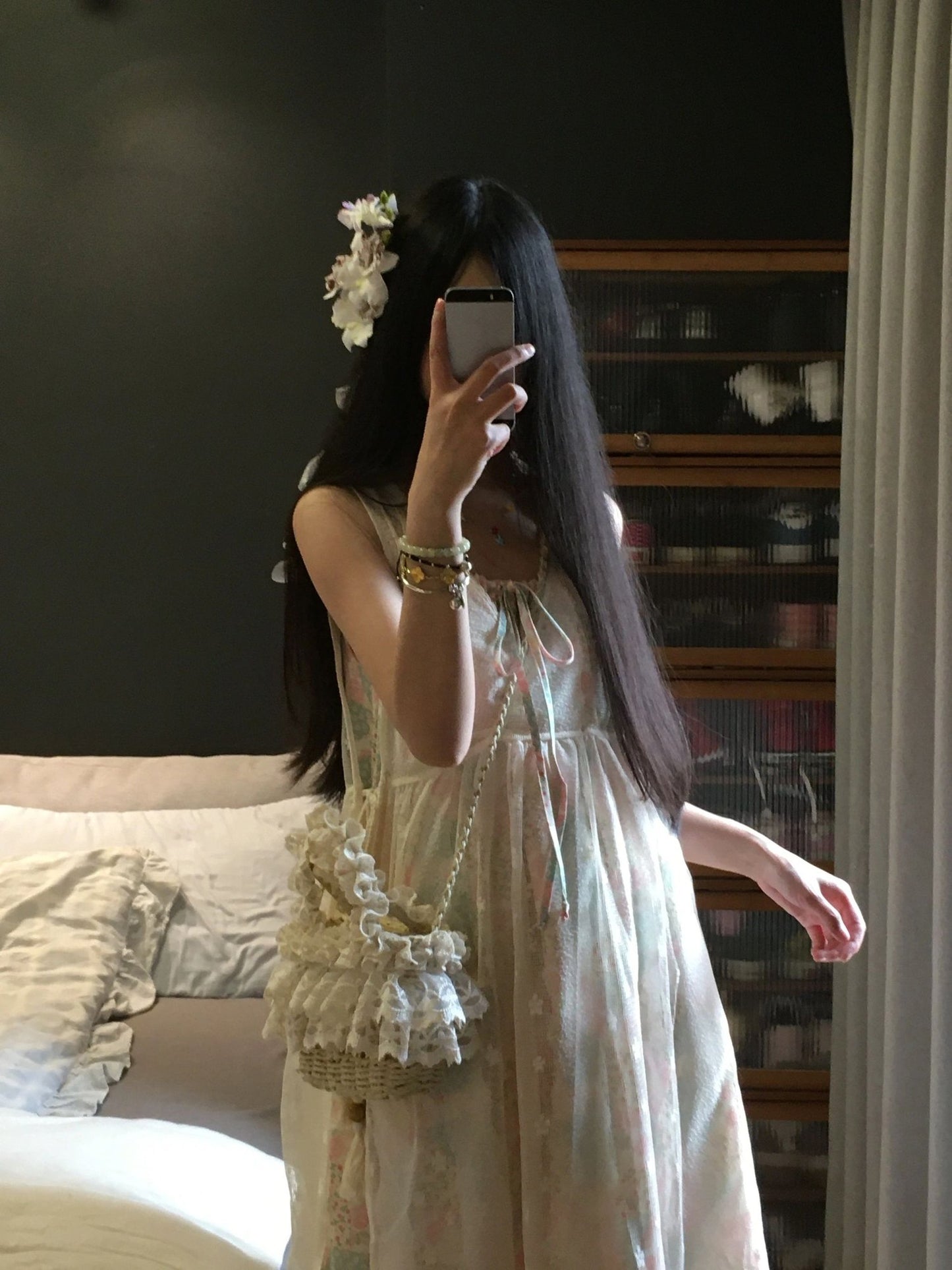 Gentle style floral suspender dress unique loose beautiful small skirt R0634