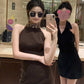 Birthday dress high-end party dress niche high-end French heavy-duty halter dress R1809