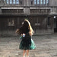 Retro green sleeveless vest dress gentle and sweet style waist A-line short skirt R0706