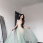 2025 new green mesh suspender dress beautiful waist temperament long skirt R0504