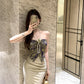 Temperament exquisite tube top halter neck dress beautiful waist hip skirt R0858