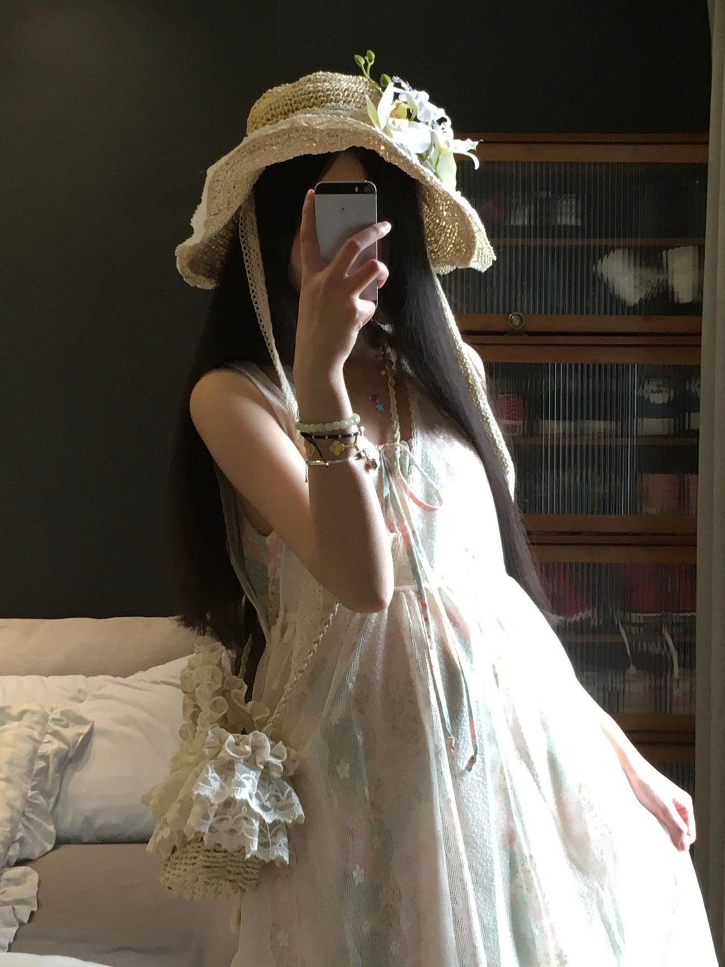 Gentle style floral suspender dress unique loose beautiful small skirt R0634