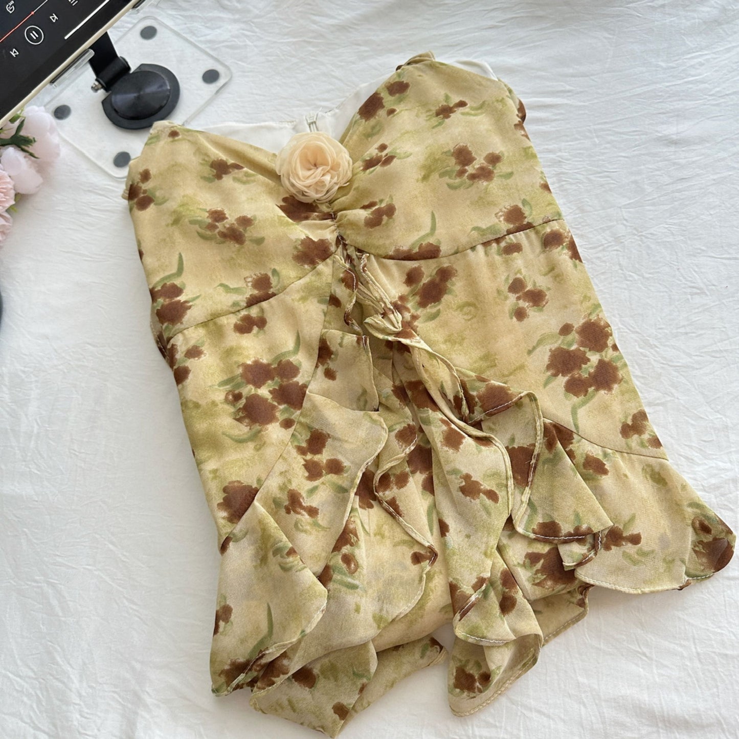 Retro three-dimensional flower decoration ruffled floral skirt R2130